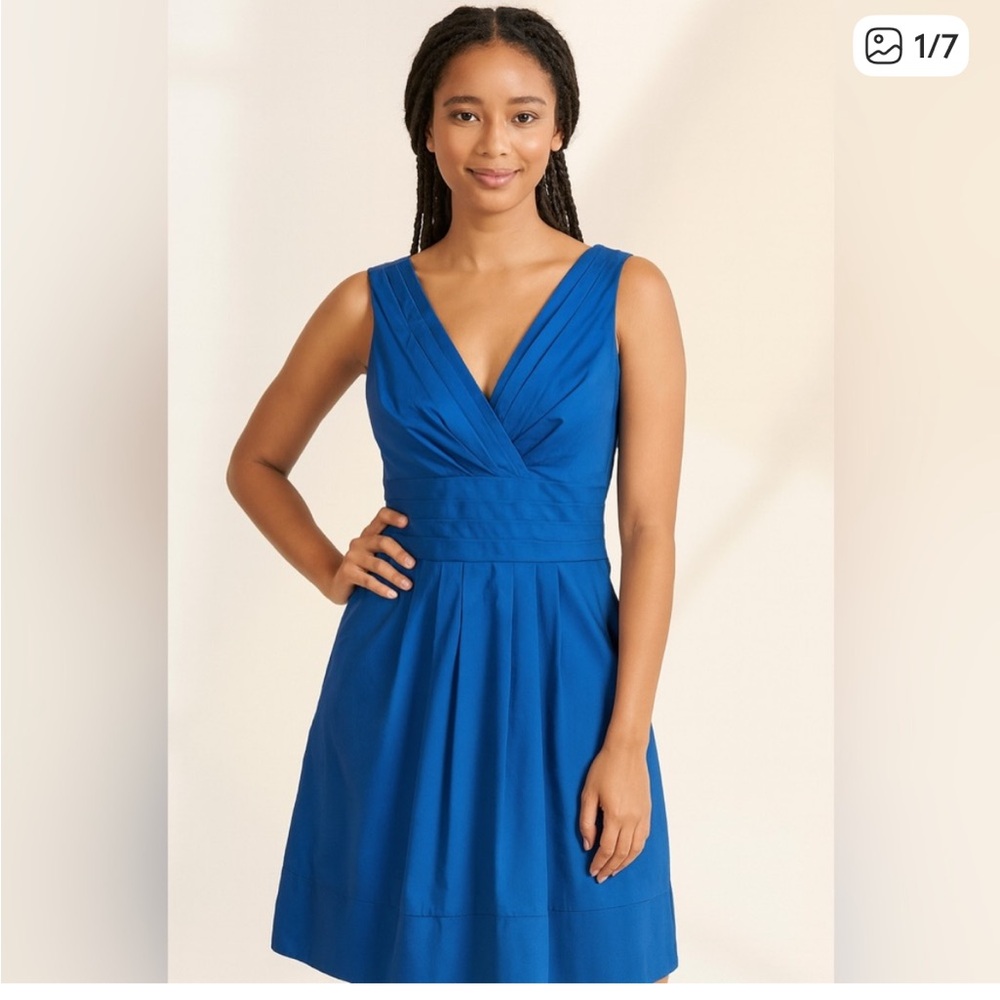 Nanette Lepore Royal Blue V-Neck Pleated Dress